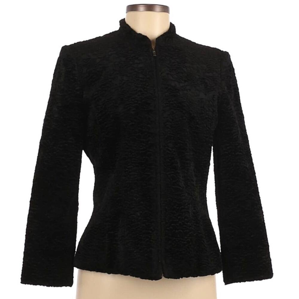 Louben Thick Velvet Textured Full Zip Black Jacket‎